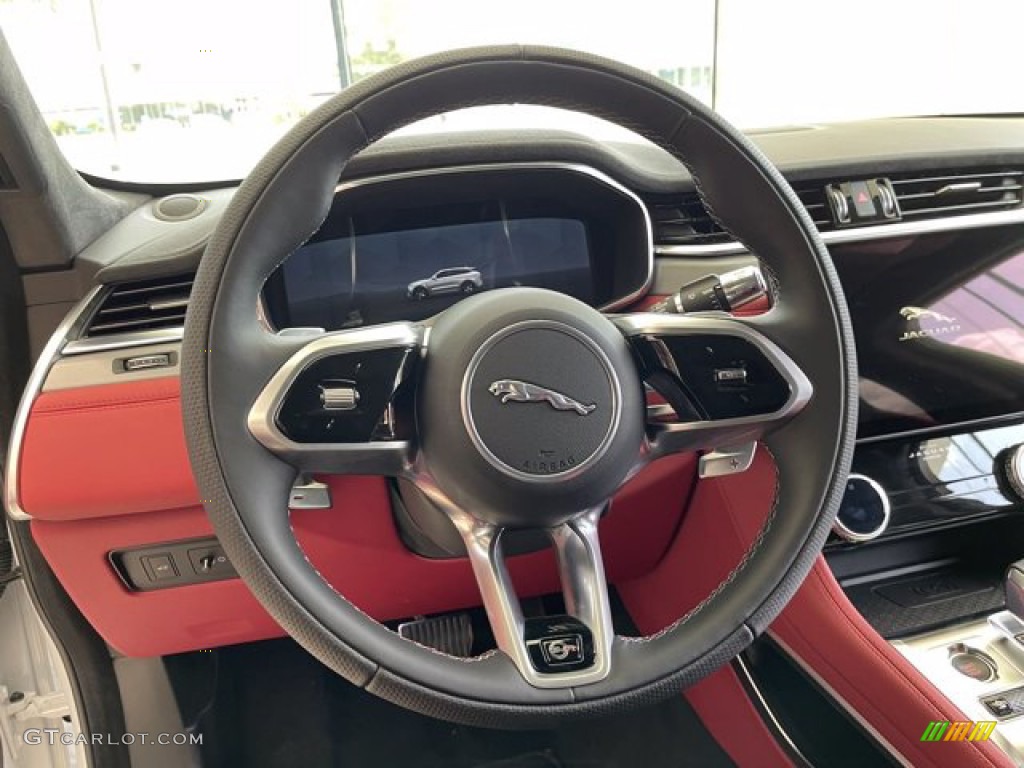 2021 Jaguar F-PACE SVR Ebony/Mars Red Steering Wheel Photo #142548787