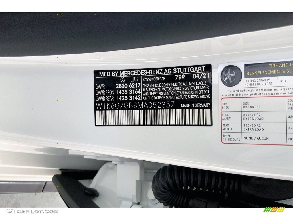 2021 S Color Code 799 for designo Diamond White Metallic Photo #142548919