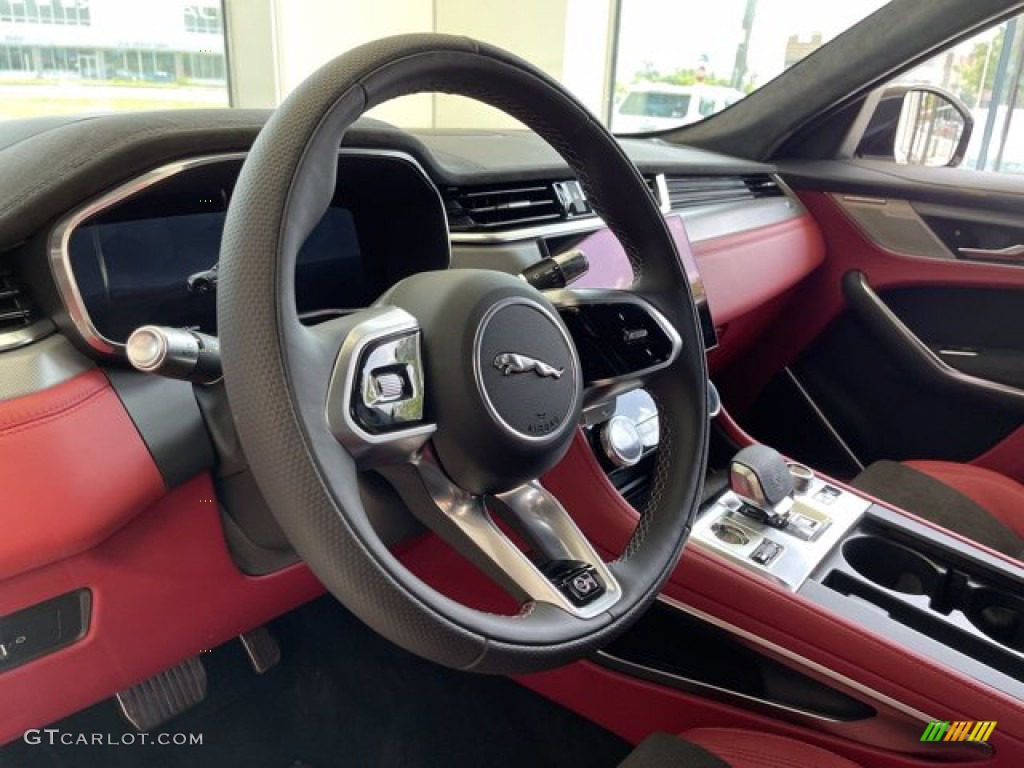 2021 Jaguar F-PACE SVR Ebony/Mars Red Steering Wheel Photo #142548976