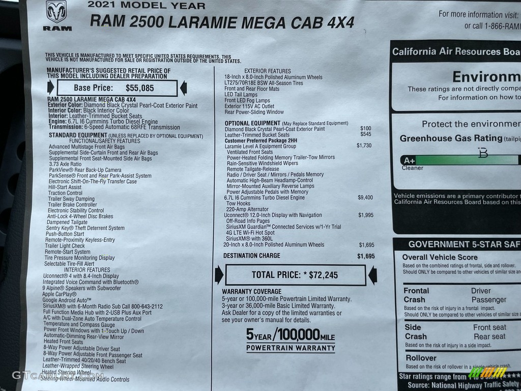 2021 Ram 2500 Laramie Mega Cab 4x4 Window Sticker Photos