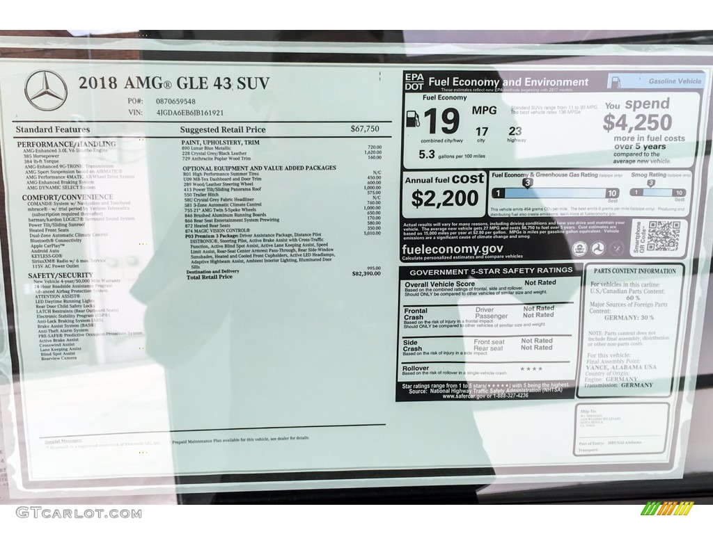 2018 GLE 43 AMG 4Matic - Lunar Blue Metallic / Crystal Grey/Black photo #10