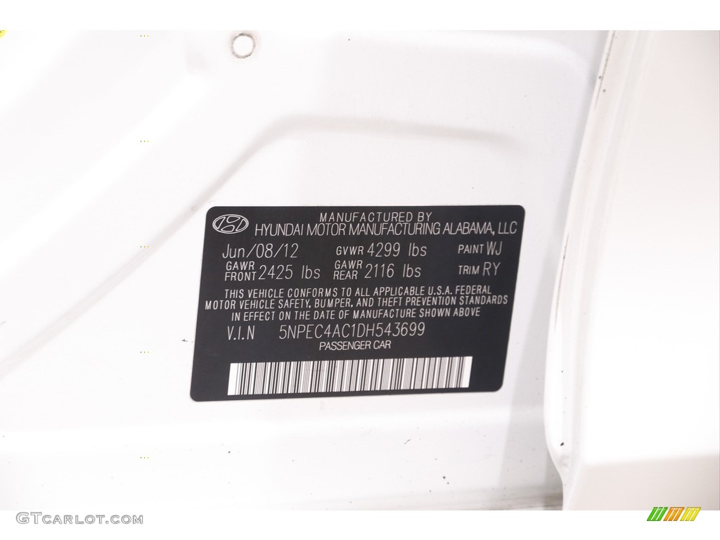 2013 Sonata SE - Shimmering White / Black photo #18