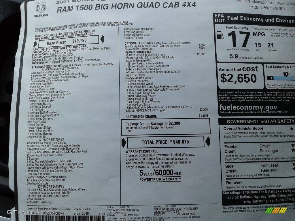 2021 Ram 1500 Big Horn Quad Cab 4x4 Window Sticker Photos