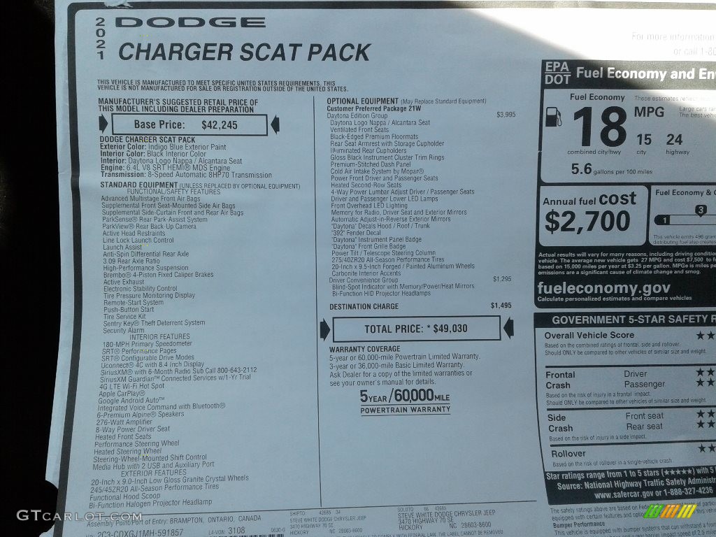 2021 Dodge Charger Daytona Window Sticker Photo #142572036