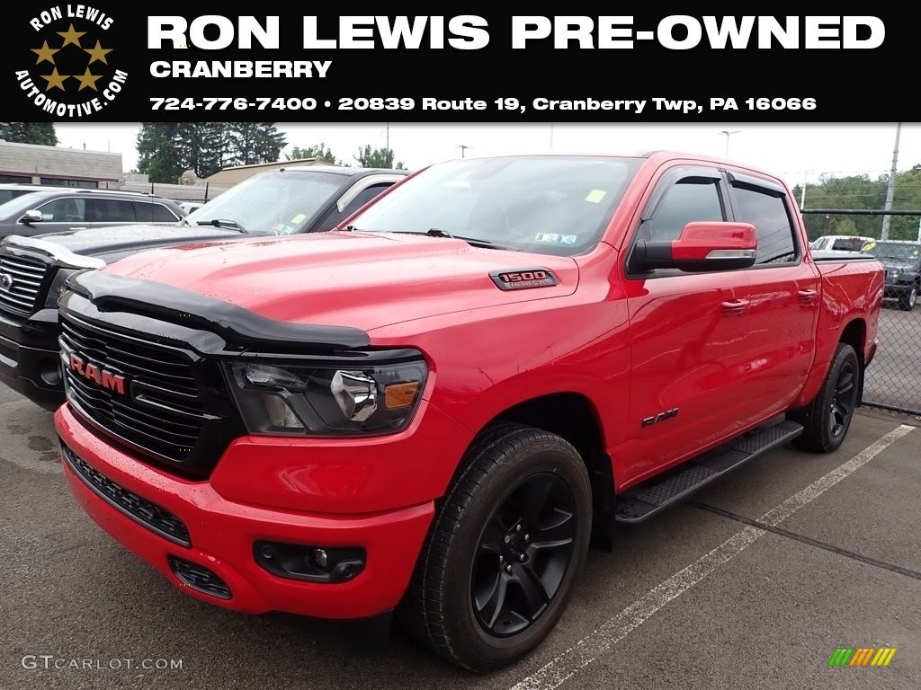 2020 1500 Big Horn Night Edition Crew Cab 4x4 - Flame Red / Black/Diesel Gray photo #1