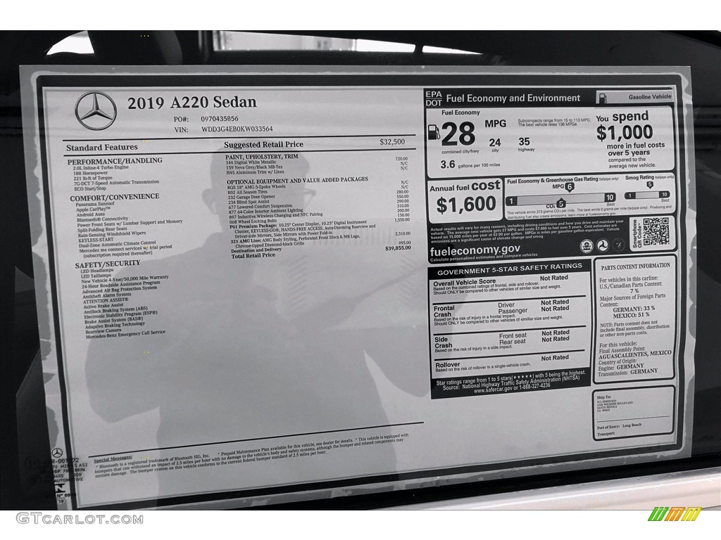 2019 A 220 Sedan - Digital White Metallic / Neva Grey/Black photo #10