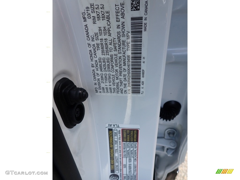 2019 CR-V Touring AWD - Platinum White Pearl / Black photo #17