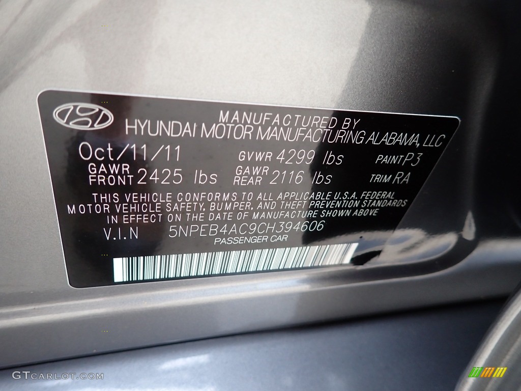 2012 Sonata GLS - Harbor Gray Metallic / Gray photo #27