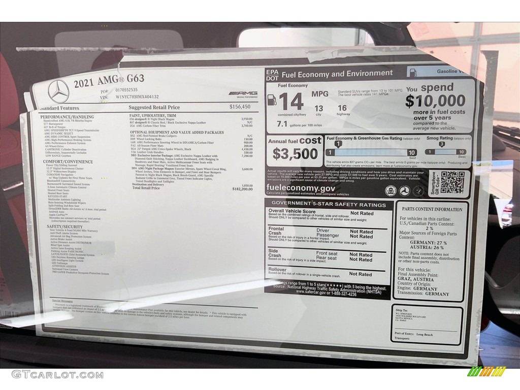 2021 Mercedes-Benz G 63 AMG Window Sticker Photo #142608413