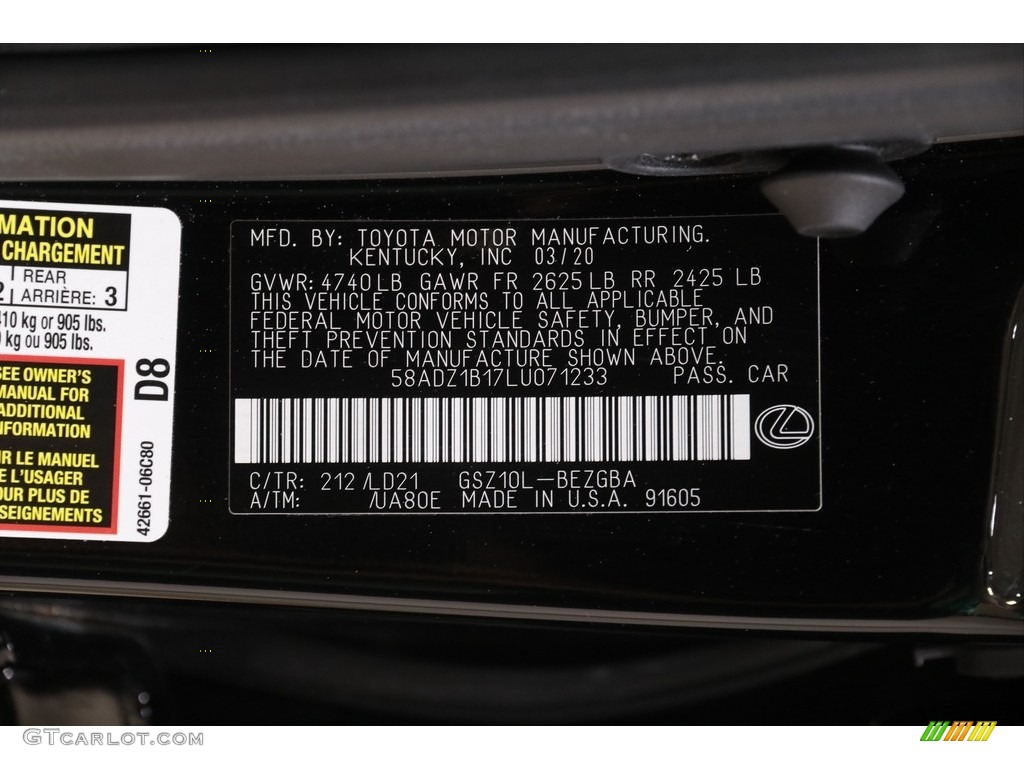 2020 ES Color Code 212 for Obsidian Photo #142614897