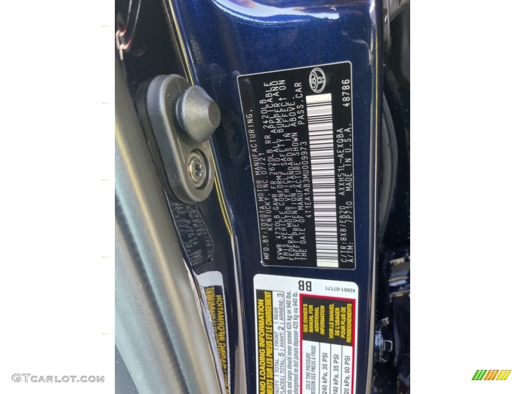 2021 Toyota Avalon Hybrid XSE Color Code Photos