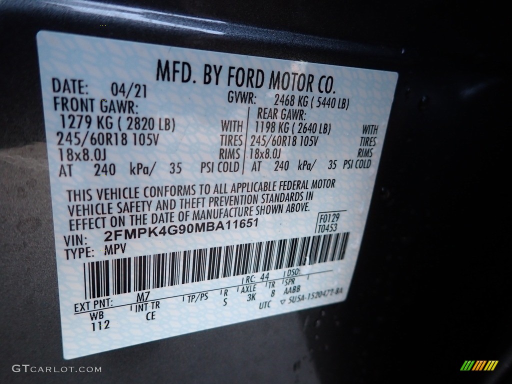 2021 Ford Edge SE AWD Color Code Photos