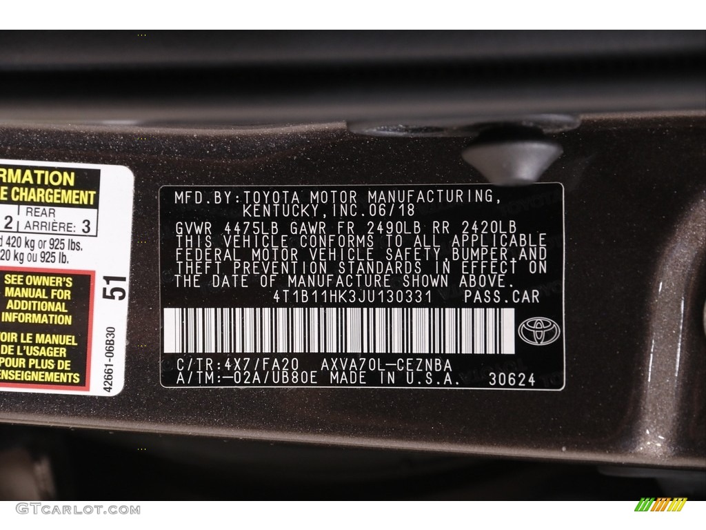 2018 Camry LE - Brownstone / Black photo #19
