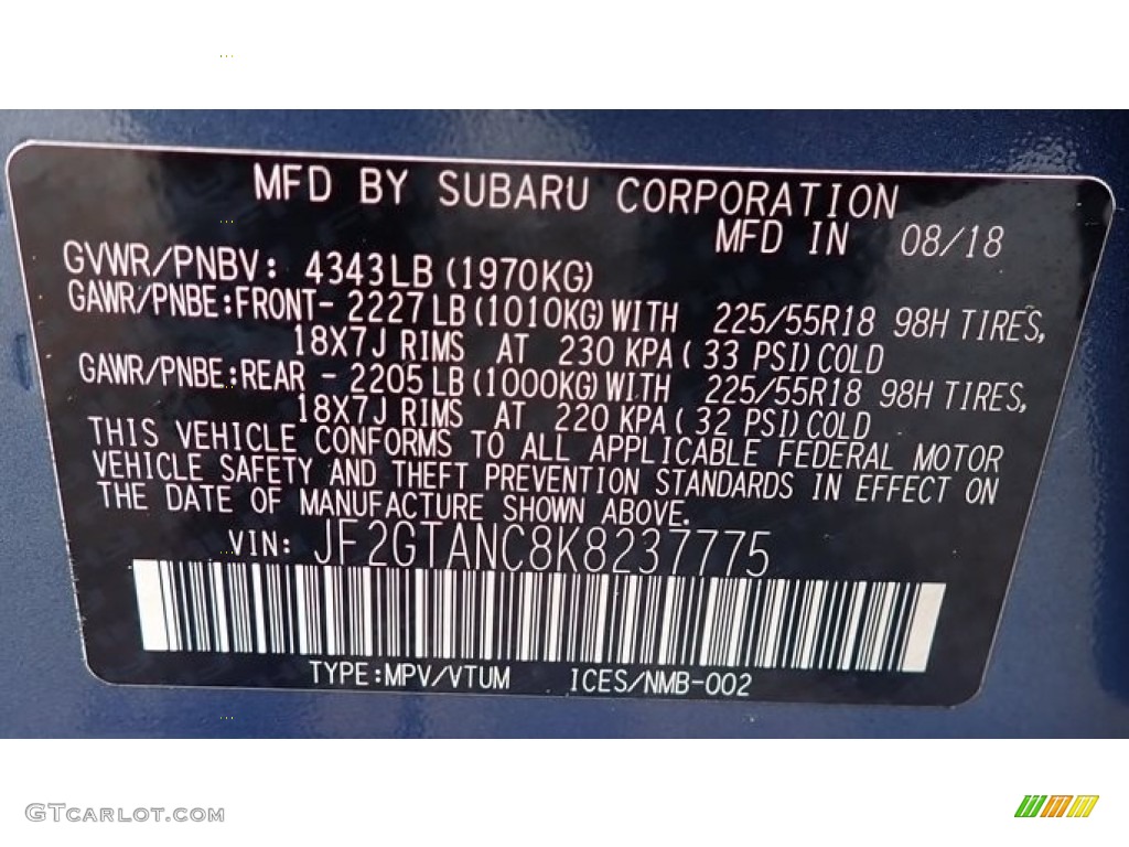 2019 Crosstrek 2.0i Limited - Quartz Blue Pearl / Gray photo #47