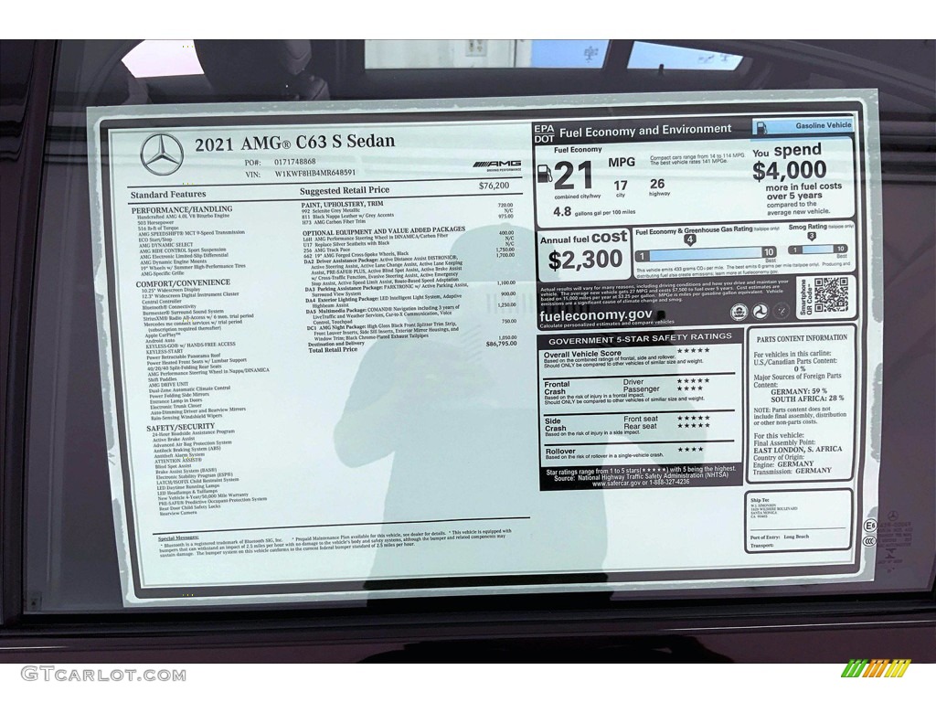 2021 Mercedes-Benz C AMG 63 S Coupe Window Sticker Photo #142634675