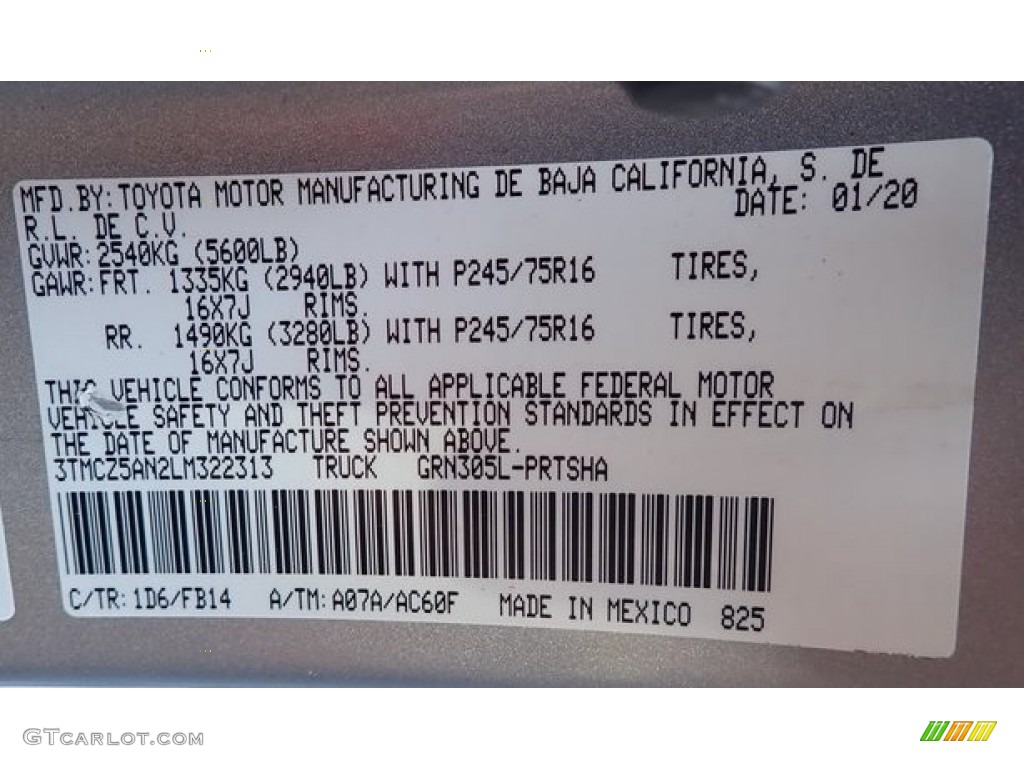 2020 Tacoma SR Double Cab 4x4 - Silver Sky Metallic / Cement photo #44