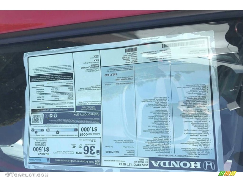 2022 Honda Civic EX Sedan Window Sticker Photo #142657472