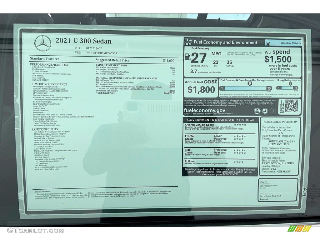 2021 Mercedes-Benz C 300 Sedan Window Sticker Photos