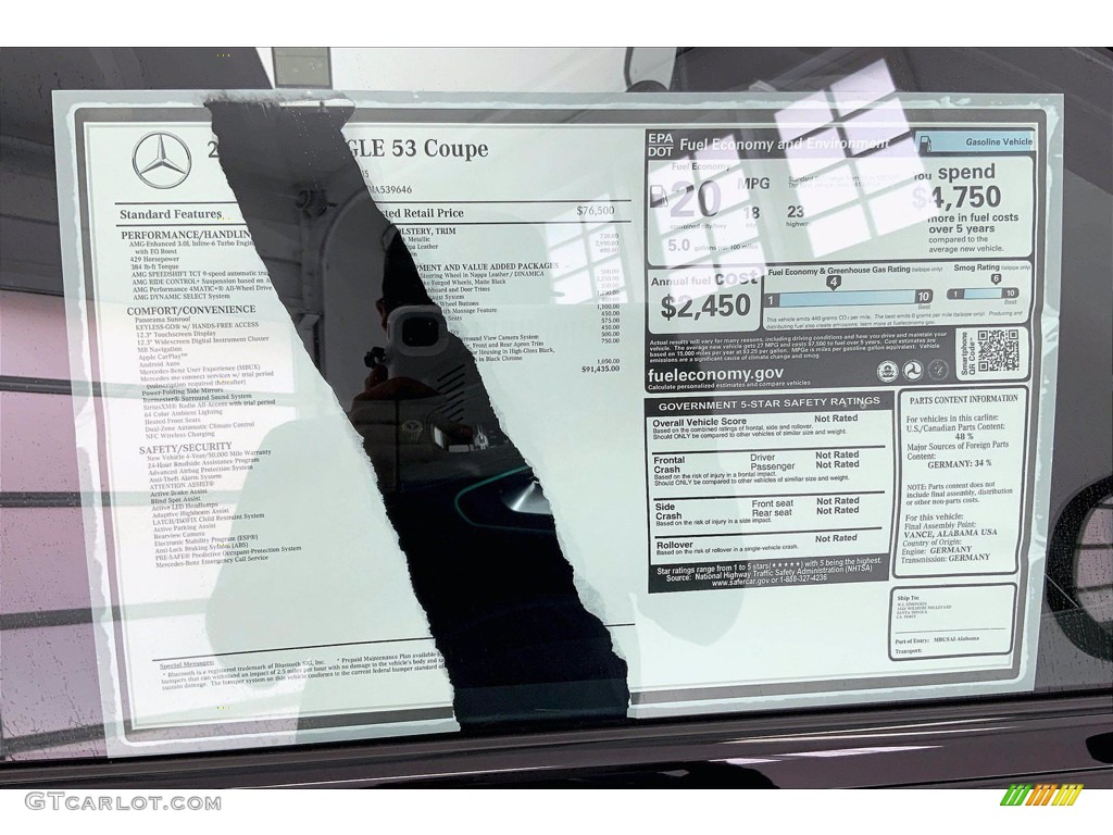 2021 Mercedes-Benz GLE 53 AMG 4Matic Coupe Window Sticker Photo #142666270