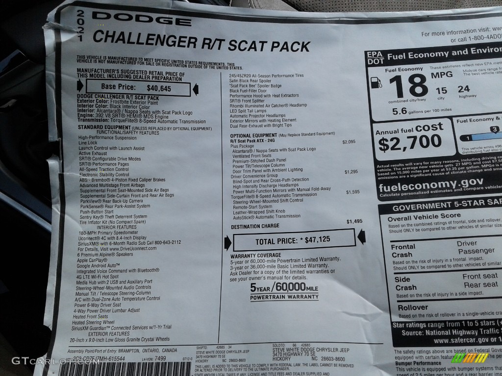 2021 Challenger R/T Scat Pack - Frostbite / Black photo #26