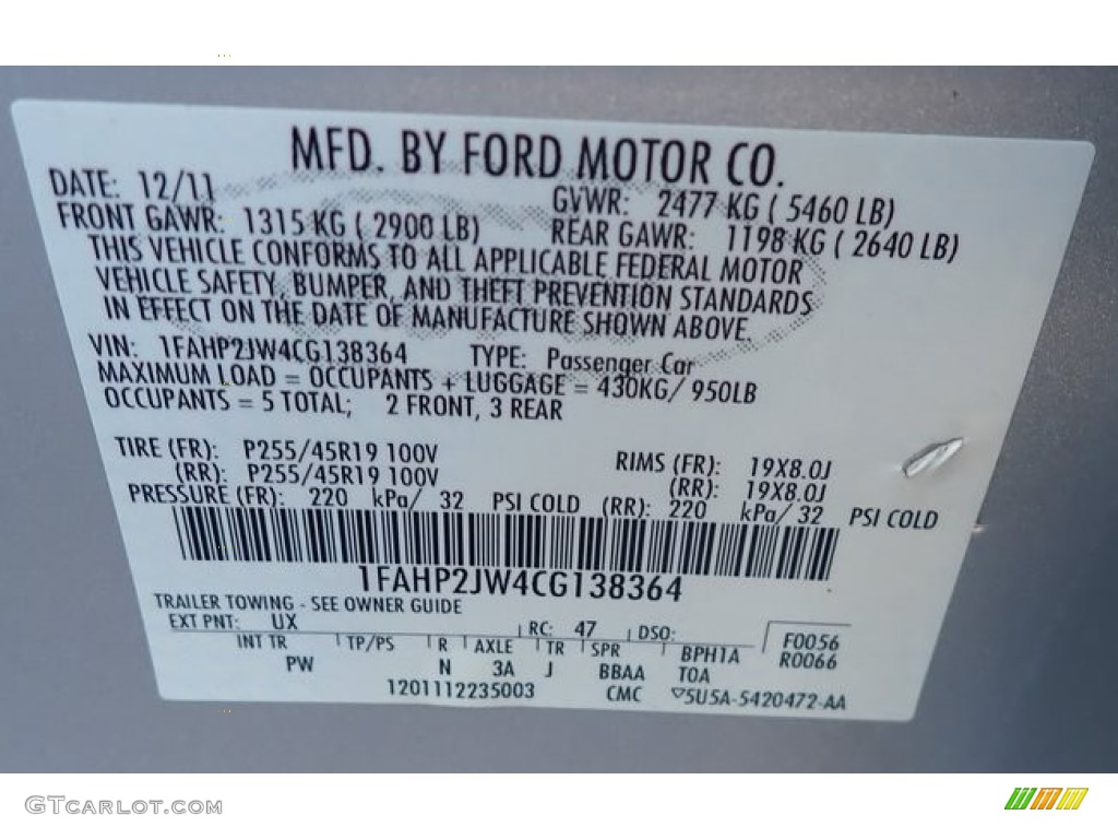 2012 Taurus Color Code UX for Ingot Silver Photo #142676195