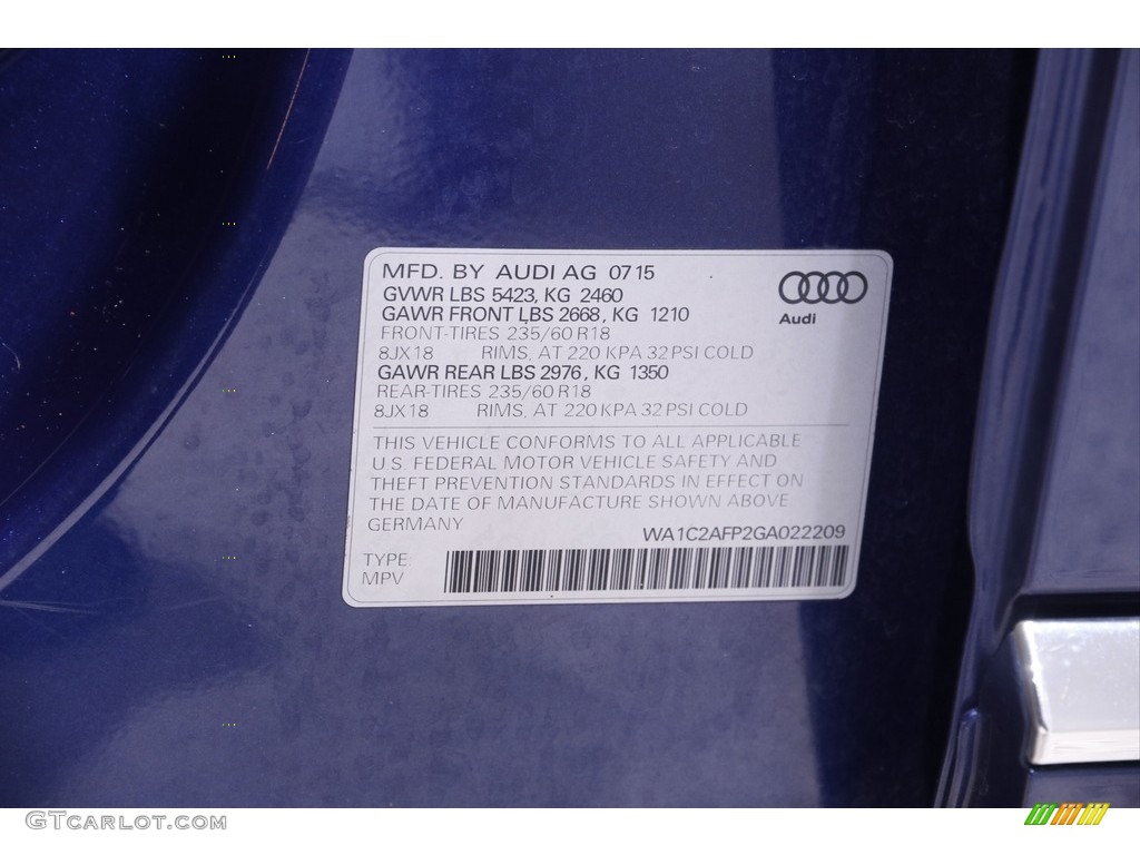 2016 Q5 2.0 TFSI Premium quattro - Scuba Blue Metallic / Black photo #20