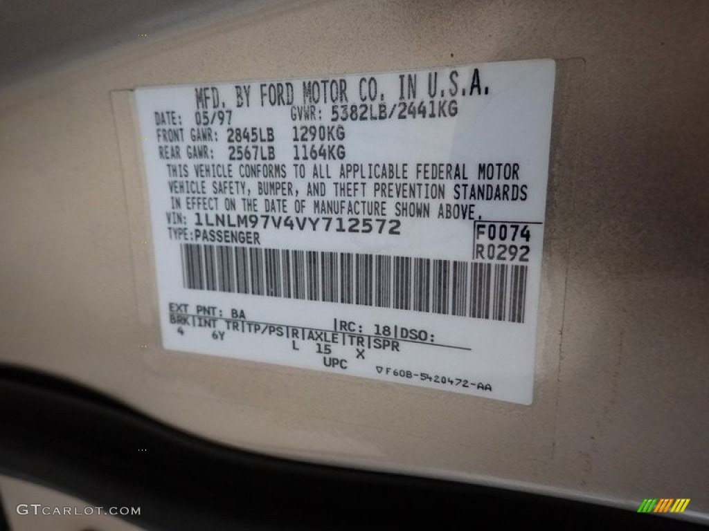 1997 Continental Color Code BA for Light Prairie Tan Metallic Photo #142685074