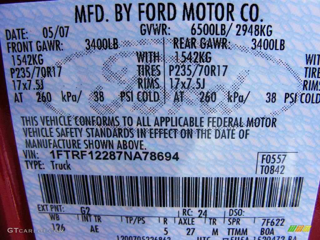 2007 F150 XL Regular Cab - Redfire Metallic / Medium Flint photo #22