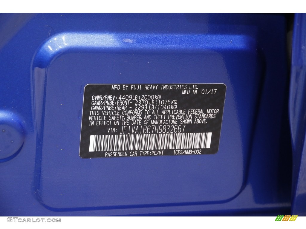 2017 WRX  - WR Blue Pearl / Carbon Black photo #25