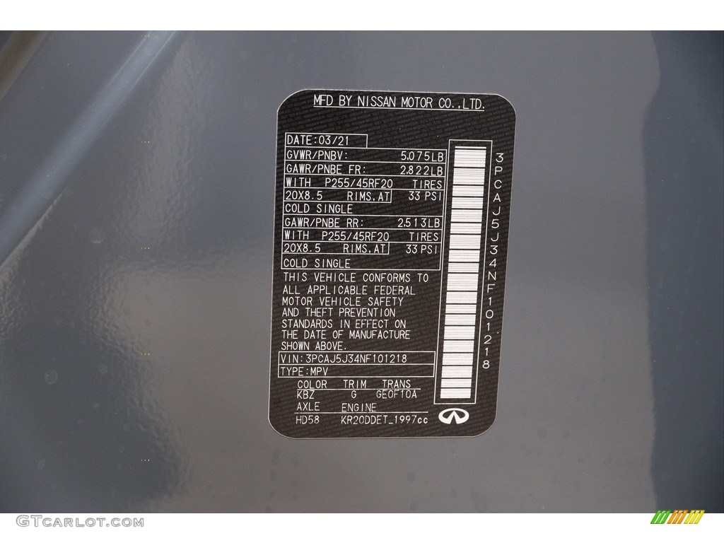 2022 Infiniti QX55 Luxe AWD Color Code Photos