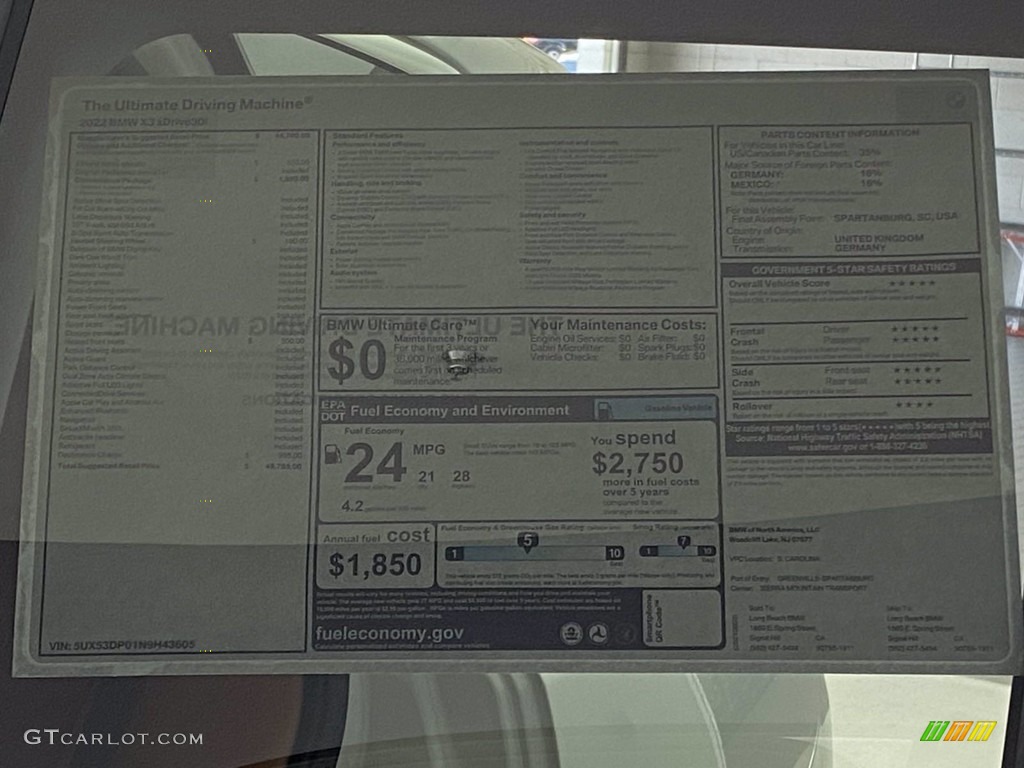 2022 BMW X3 xDrive30i Window Sticker Photos