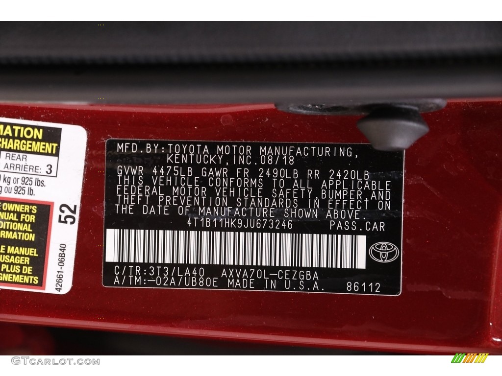 2018 Camry XLE - Ruby Flare Pearl / Macadamia photo #19