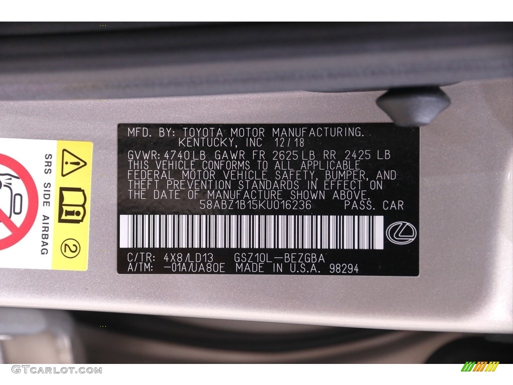 2019 ES 350 - Moonbeam Beige Metallic / Chateau photo #22
