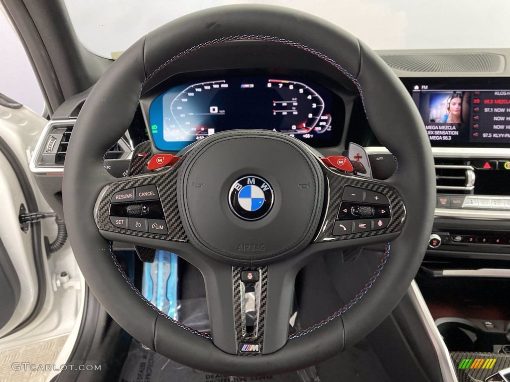 2022 BMW M3 Competition Sedan Fiona Red Steering Wheel Photo #142762959