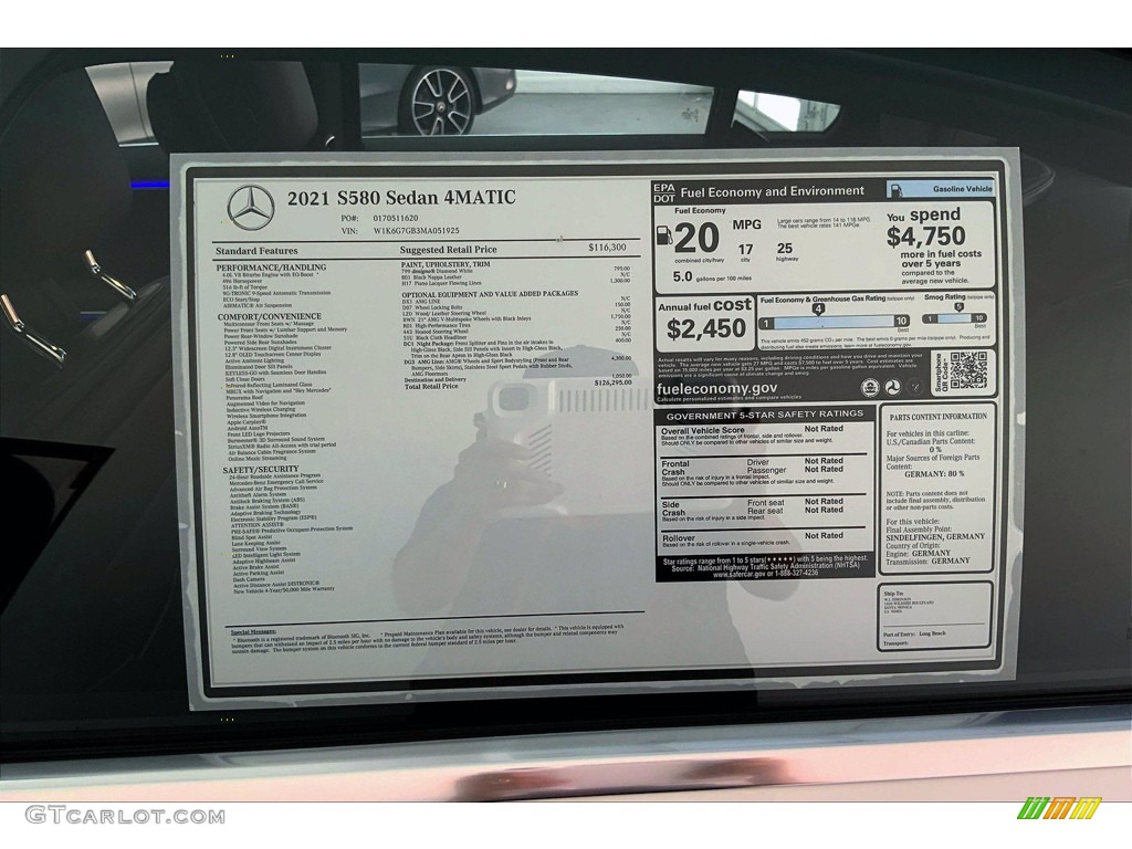 2021 Mercedes-Benz S 580 4Matic Sedan Window Sticker Photo #142772370