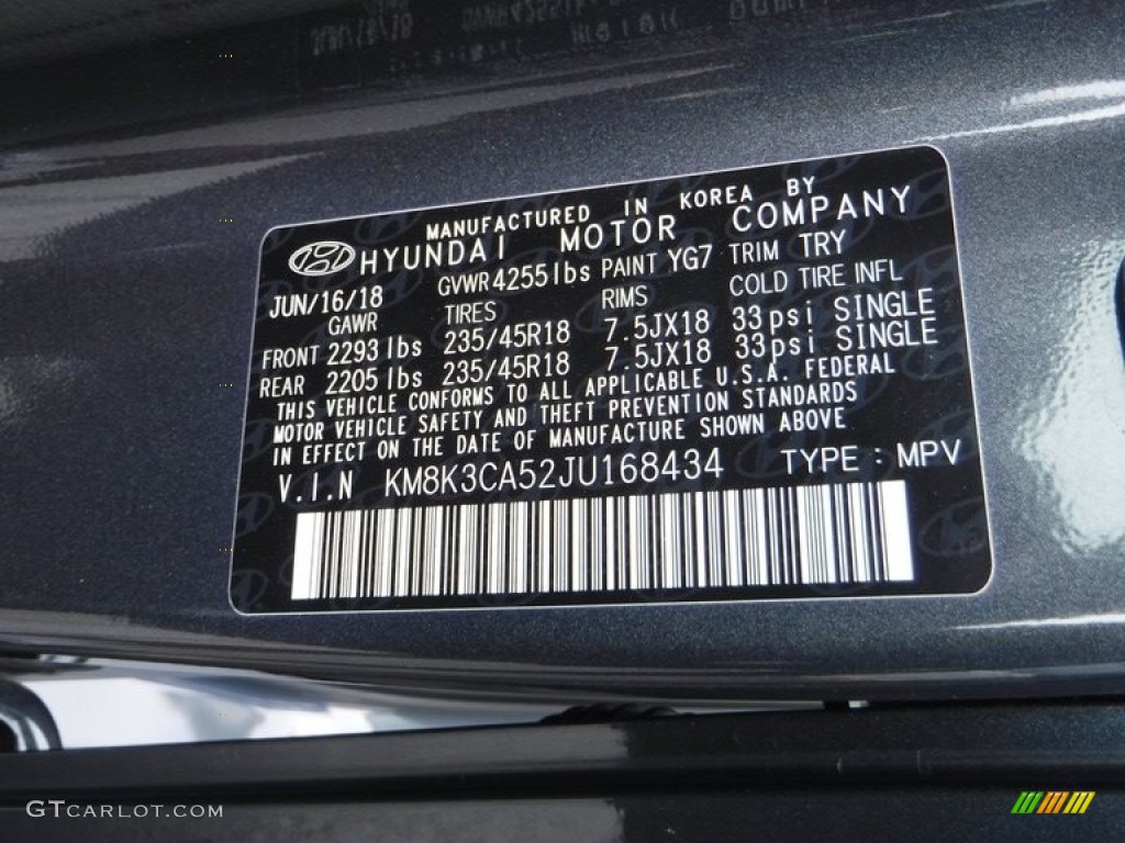 2018 Kona Color Code YG7 for Thunder Gray Photo #142774527