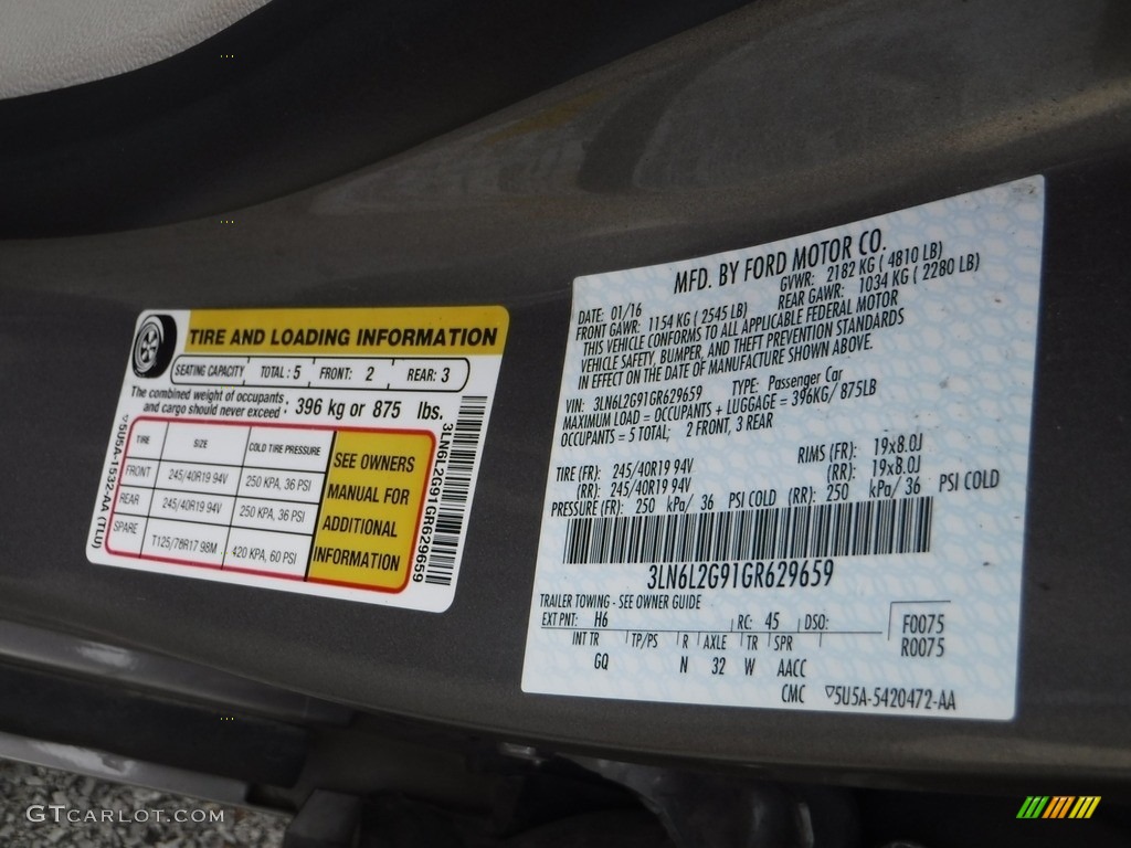 2016 Lincoln MKZ 2.0 Color Code Photos