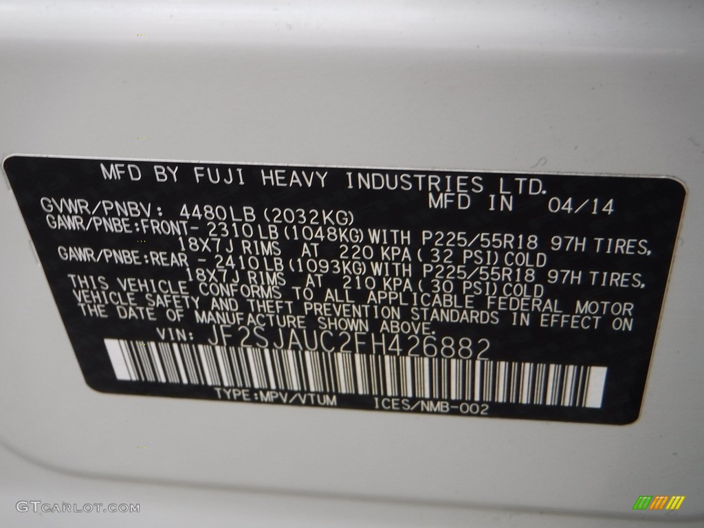 2015 Forester 2.5i Touring - Satin White Pearl / Black photo #32