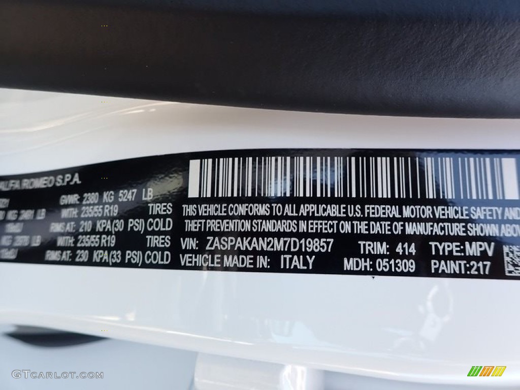 2021 Alfa Romeo Stelvio Sprint AWD Color Code Photos