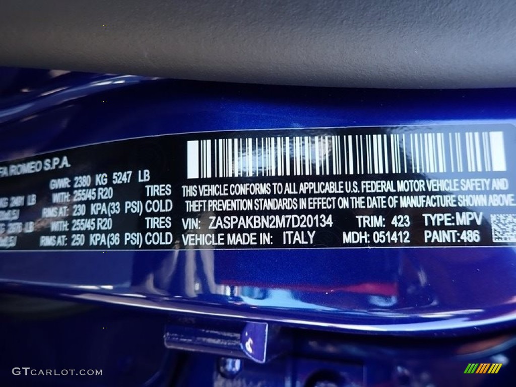 2021 Alfa Romeo Stelvio Ti Sport AWD Color Code Photos