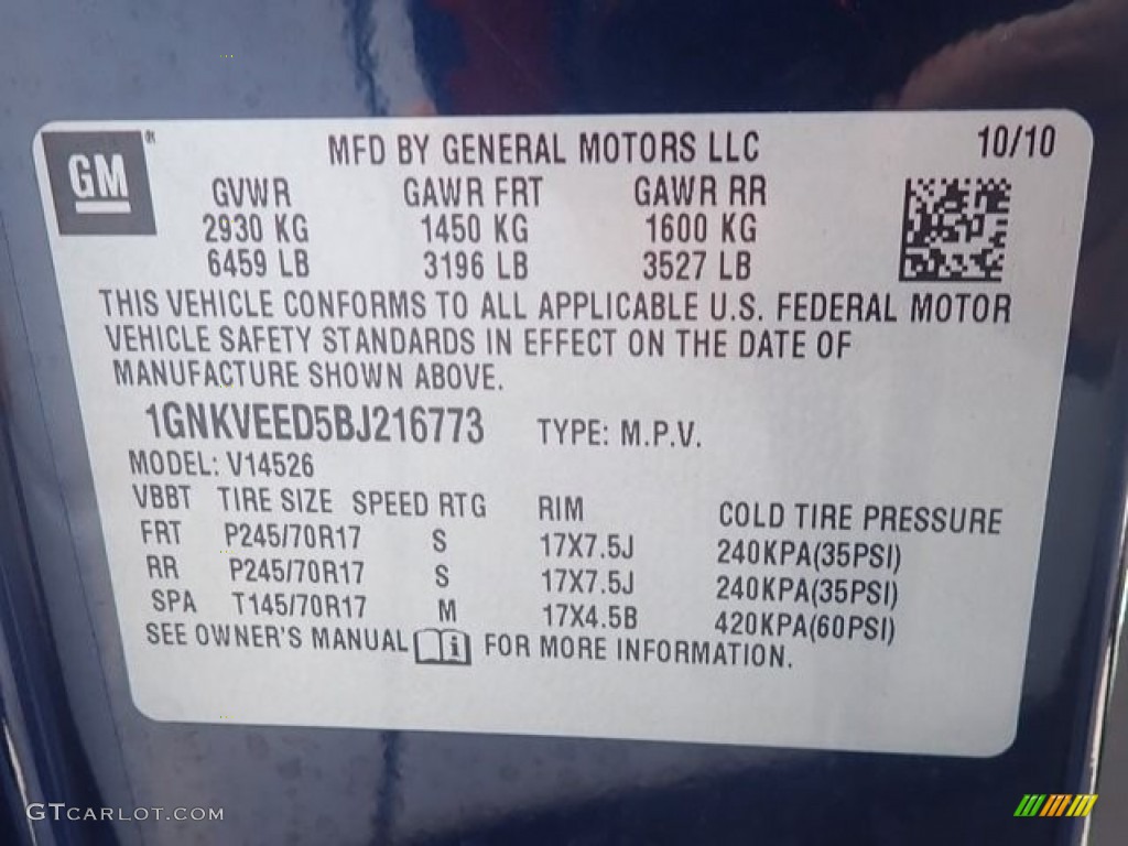 2011 Traverse LS AWD - Dark Blue Metallic / Dark Gray/Light Gray photo #17