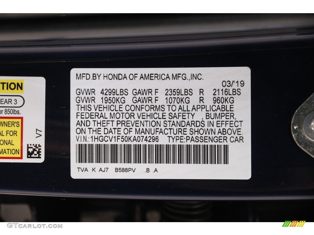 2019 Accord EX-L Sedan - Obsidian Blue Pearl / Black photo #21