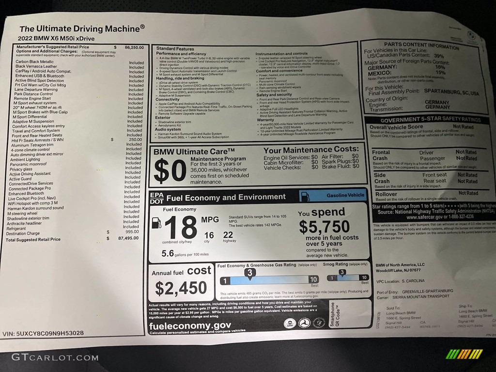 2022 BMW X6 M50i Window Sticker Photo #142819100