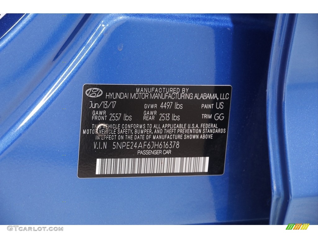 2018 Sonata SE - Electric Blue / Gray photo #19