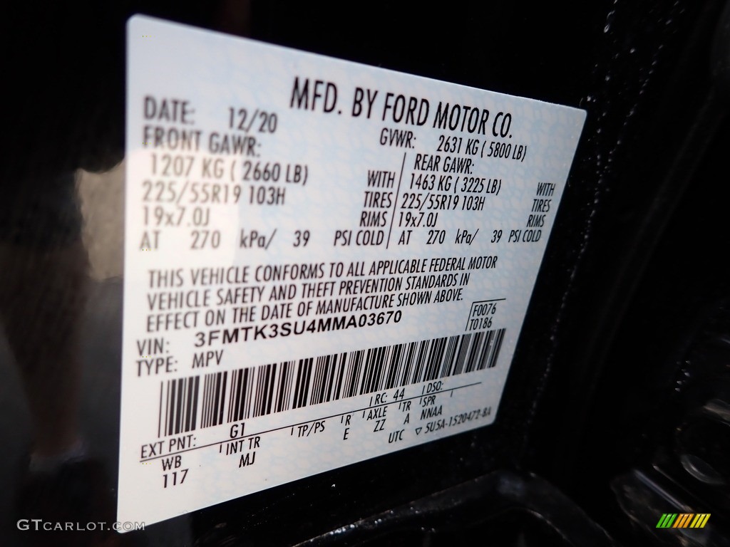 2021 Mustang Mach-E Color Code G1 for Shadow Black Photo #142833477