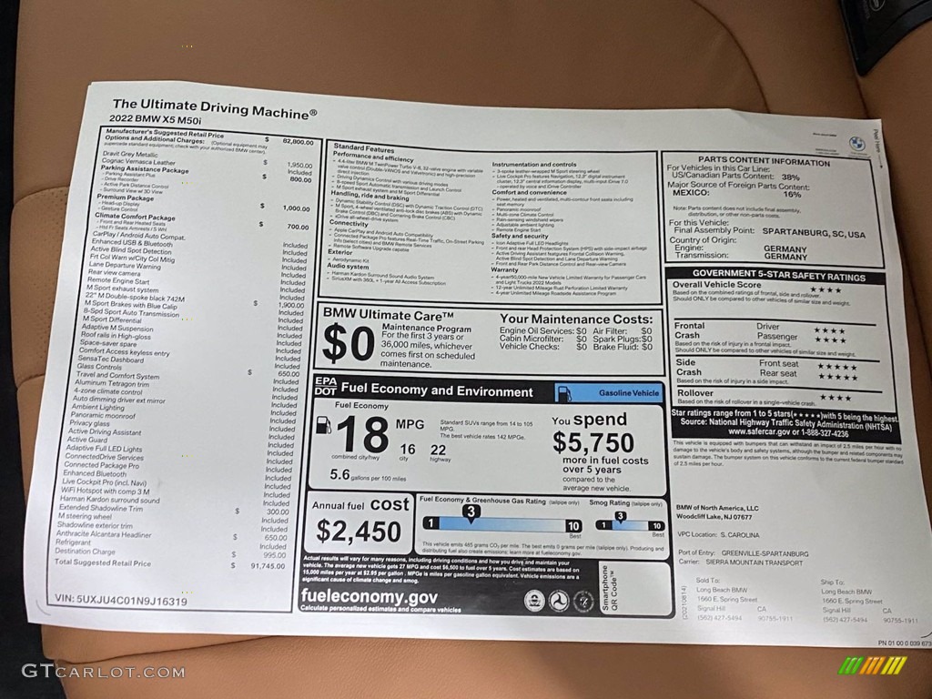 2022 BMW X5 M50i Window Sticker Photos