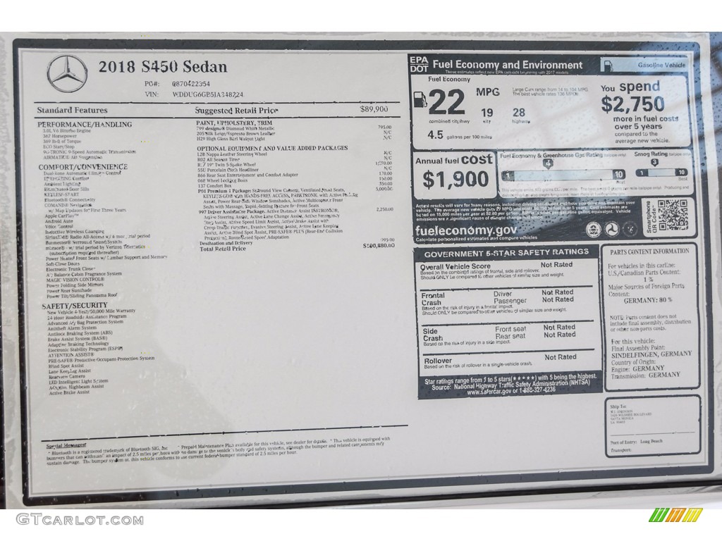 2018 S 450 Sedan - designo Diamond White Metallic / Silk Beige/Espresso Brown photo #11