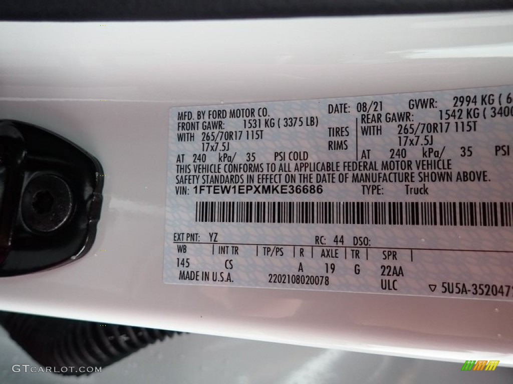 2021 Ford F150 XL SuperCrew 4x4 Color Code Photos