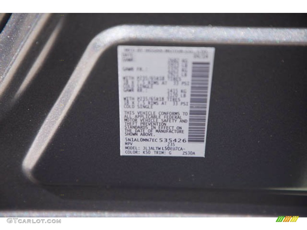 2014 Infiniti QX60 3.5 Color Code Photos
