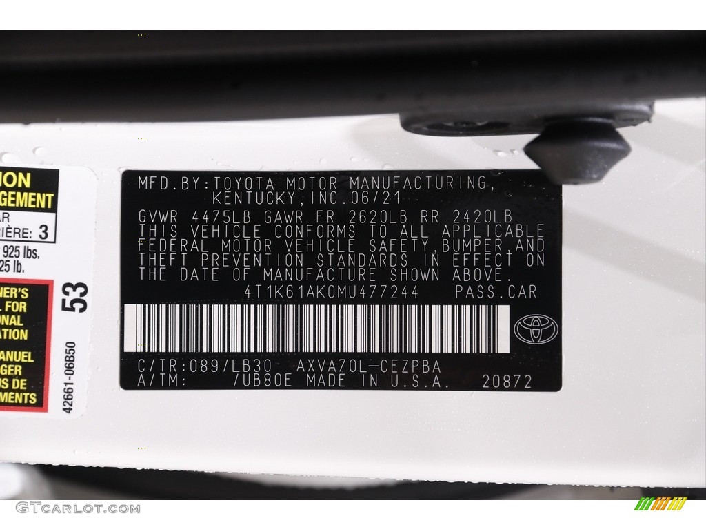 2021 Camry Color Code 089 for Wind Chill Pearl Photo #142882993